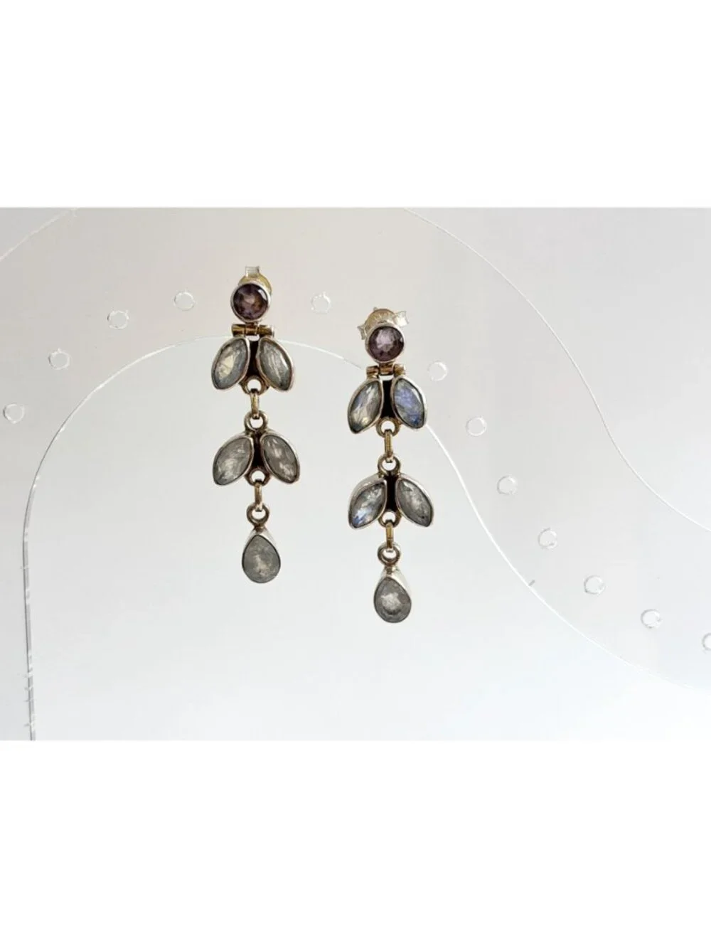 Moonstone Marquise Gemstone Marquise Shaped Vintage Sterling Silver 925 Earrings